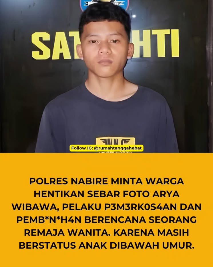 vebr34231's tweet photo. POLRES NABIRE MINTA WARGA HENTIKAN SEBAR FOTO ARYA WIBAWA, PELAKU P3M3RK0S4AN DAN PEMB*N*H4N BERENCANA SEORANG REMAJA WANITA. KARENA MASIH BERSTATUS ANAK DIBAWAH UMUR.

LIHAT GUYS.. HUKUM MULAI DIBUNGKAM SAMA INSTANSI BAPAKNYA.

cc rumahtanggahebat https://t.co/WZUMzLxlyT