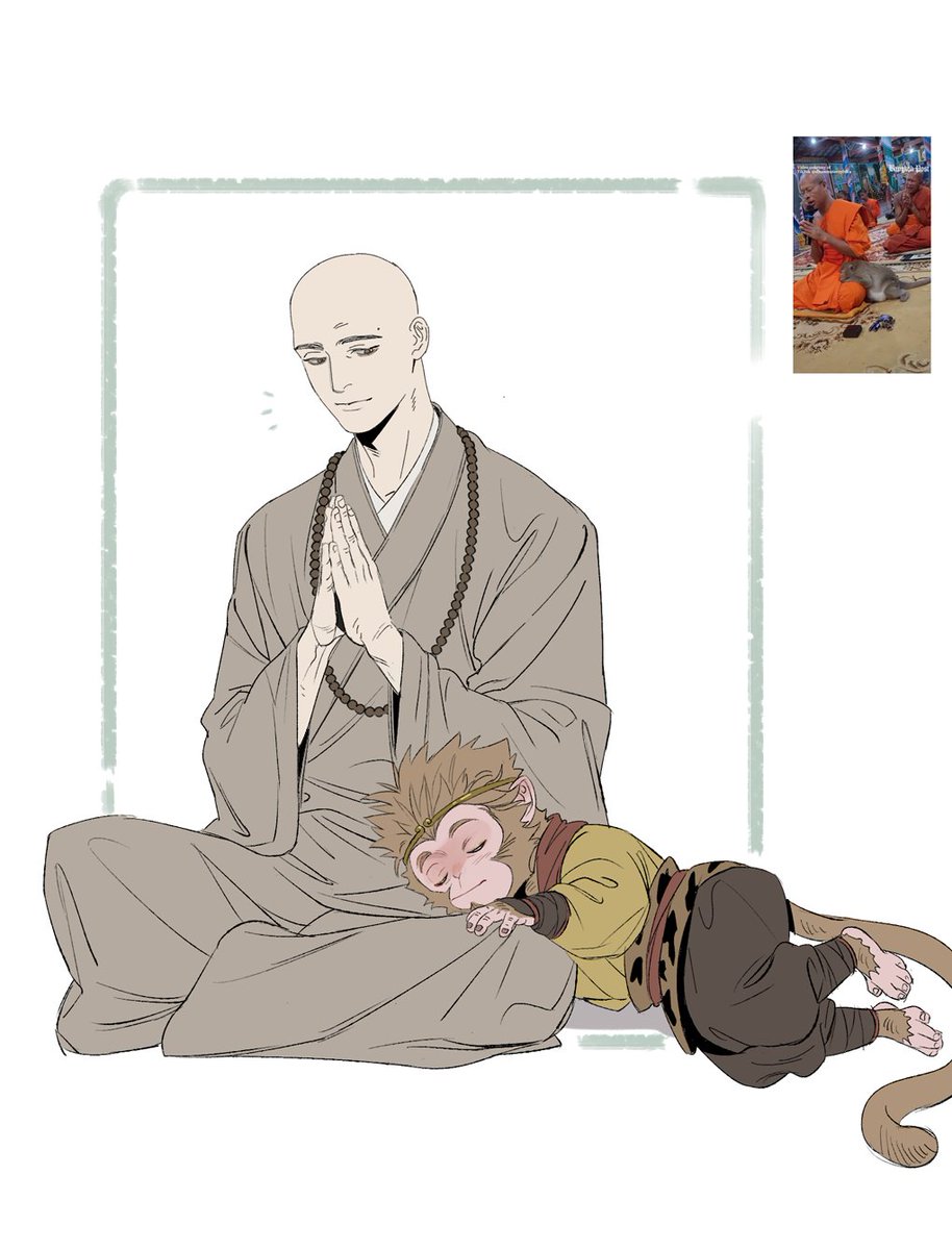 zada_x9's tweet photo. 너무 사랑스러운 사진이라 그릴수 밖에 없어...🥲🥲🐒📿 #jttw #SunWukong #TangSanzang https://t.co/ZAgahhHbhX