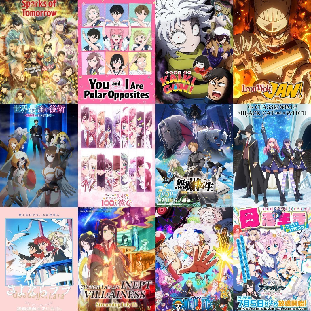 _ANIMEse's tweet photo. Episódios de hoje:

Netflix:
11:00 - Sparks of Tomorrow (Ep. 6/13 - Dublagem simultânea).

Crunchyroll:
5:30 - You and I Are Polar Opposites 2ª Temp. (Ep. 6/13).
5:30 - Let's go KAIKIGUMI (Ep. 6/12)
6:00 - Iron Wok Jan! (Ep. 6/x).
10:00 - The World's Strongest Rearguard (Ep. 6/12).
11:00 - 100 Namoradas Que Te Amam Muuuuuito 3ª Temporada (Ep. 6/x).
12:00 - Mushoku Tensei 3ª Temp. (Ep. 7/14).
12:00 - The Classroom of the Black Cat and a Witch (Ep. 18/x).
12:30 - Goodbye, Lara (Ep. 6/12).
12:45 - Though I Am an Inept Villainess (Ep. 5/x).
13:00 - One Piece (Ep. 1173/x).
13:45 - AzurLane: Slow Ahead! 2ª Temp. (Ep. 6/12).

Dublagens Crunchyroll:
5:30 - You and I Are Polar Opposites 2ª Temp. (Ep. 3/13).
11:00 - 100 Namoradas Que Te Amam Muuuuuito 3ª Temporada (Ep. 3/x).
12:00 - Mushoku Tensei 3ª Temp. (Ep. 4/14).
12:45 - Though I Am an Inept Villainess (Ep. 2/x).

YouTube: 
13:00 - Pokémon: Diamond and Pearl "10ª Temp" (Ep. 10/51) - Canal Pokémon TV..
