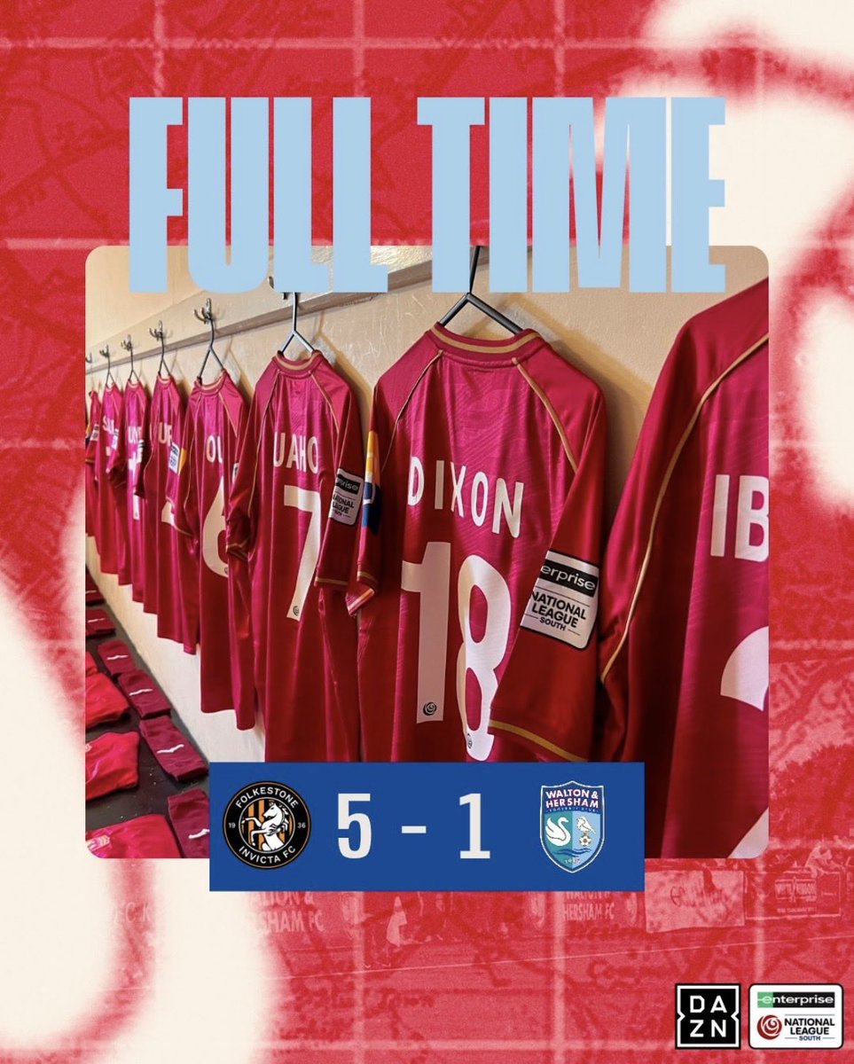 N0NLEAGUEWATCH's tweet photo. A hard start to life in the national league south for Walton and Hersham Fc who were convincing defeated by also newly promoted Folkestone invicta, the 5-1 scoreline was the highest scoring game on the opening day of the NLS 26/27 season! https://t.co/SiammOamsC