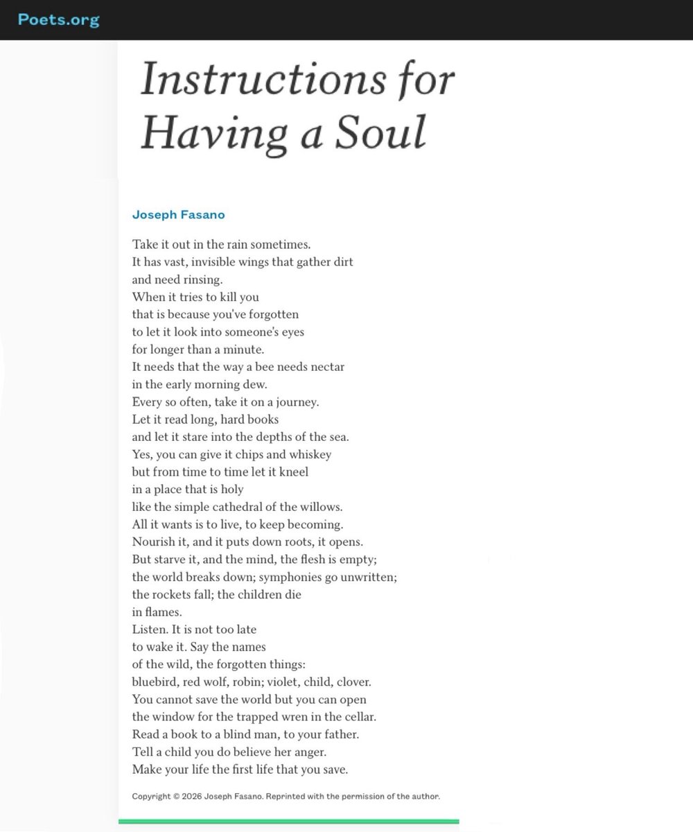 Joseph_Fasano_'s tweet photo. When I wrote "Instructions for Having a Soul," I had no idea it would be read by over 5 million people, shared in so many voices, &amp; be a way for us to feel some hope together. Today it's been shared by The Academy of American Poets.

Thank you all for being human in a dark time. https://t.co/sQfKQP0789
