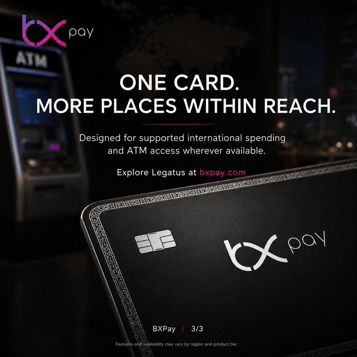BXPayGlobal's tweet photo. Meet Legatus, the premium metal BXPay card for more moments and more places. With international use and ATM access where available, it brings a refined card experience wherever you go.

Explore: https://t.co/8Vt6hTbg1a

#BXPay #LegatusCard #MetalCard #InternationalAccess https://t.co/GP3I91aE8X