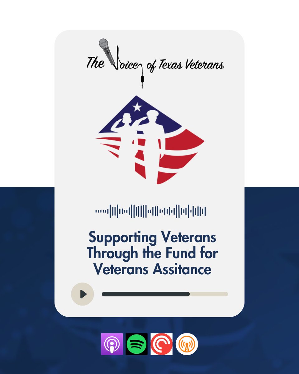 TexasVeterans's tweet photo. 🎙️ New Episode: https://t.co/uJiVBaShXl

Learn how the Texas Veterans Commission’s Fund for Veterans’ Assistance supports organizations providing critical services to veterans and their families across Texas. https://t.co/yufD89Y4FU