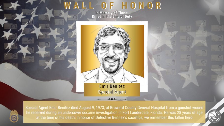 DEAHQ's tweet photo. Today, we take a moment to honor Special Agent Emir Benitez, who lost his life in the line of duty on August 9, 1973. Find out more about this fallen hero on his DEA #WallofHonor page: https://t.co/zdX0NPpDDn  

#NeverToBeForgotten @DEAMIAMIDiv @TheJusticeDept https://t.co/9Kxx3gsJ32