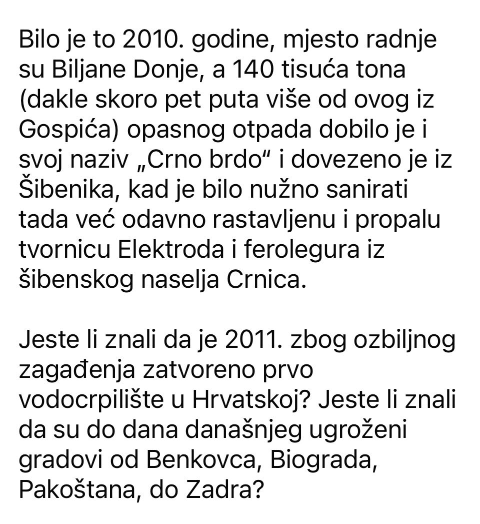 avis2020's tweet photo. Jurica Gašpar odavno upozorava,institucije šute, ljudi umiru od raka:
“Jeste li znali da je 2011. zbog ozbiljnog zagađenja zatvoreno prvo vodocrpilište u Hrvatskoj? Jeste li znali da su do dana današnjeg ugroženi gradovi od Benkovca, Biograda, Pakoštana, do Zadra? “ https://t.co/XFhzaA3Pa6