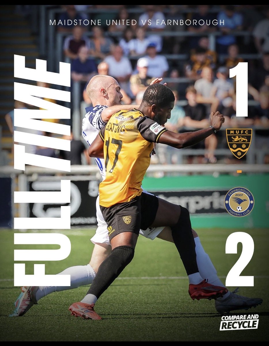 N0NLEAGUEWATCH's tweet photo. Maidstone united saw defeat at the hands of farnborough after a disappointing performance from “the stones”, perhaps Maidstone united are having a difficult time adjusting to the new era after the departure of George elekobi! https://t.co/h2PI9waeuu