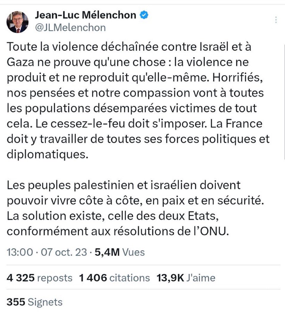 de_chardin's tweet photo. « La violence ne produit et ne reproduit qu’elle même » 

Jean-Luc Mélenchon le 07/10/2023. https://t.co/e9mKCeblzH