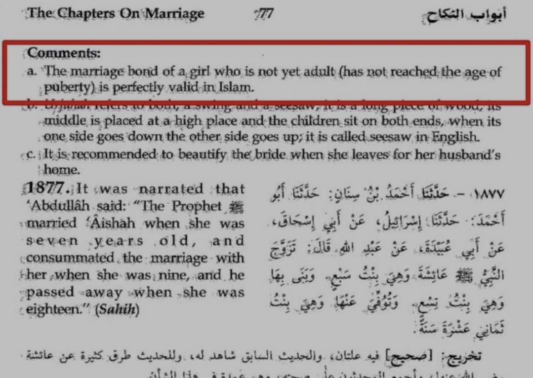 Supa975462's tweet photo. @Encarul @dhulqarnayn786 @coryunbroken Lol ngl not sure whats the point in lying, I got that info from directly the doctrine books themselves, even Sunan Ibn Majah comments saying its totally valid in Islam to marry children and its Ijma you can force children into marriage. https://t.co/AtbYgres3O