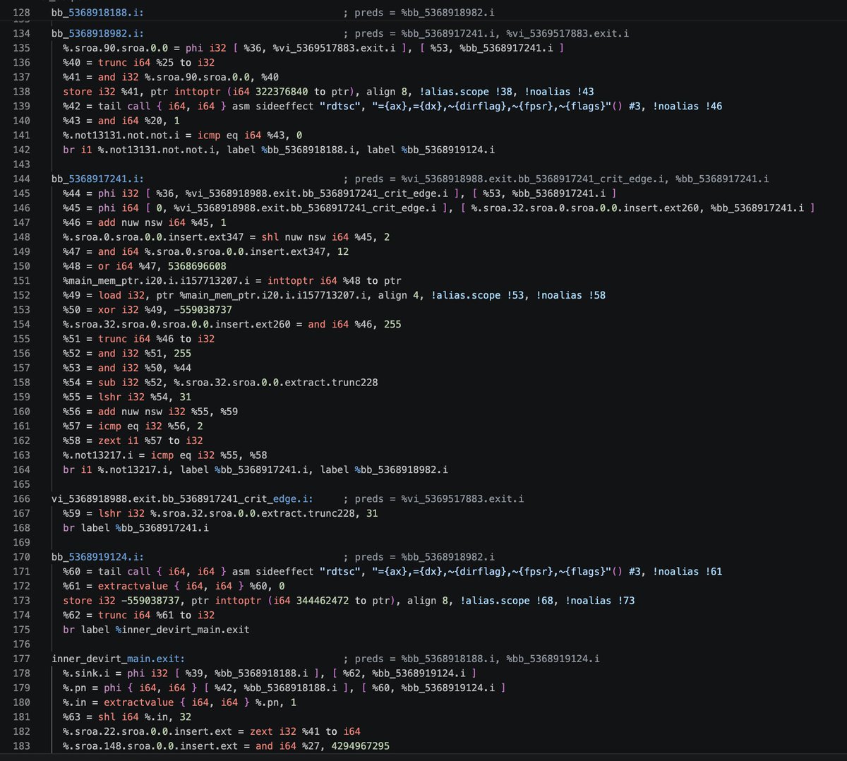 nothelanes's tweet photo. nested VMs devirtualization with vmcalls recovery 👍

LLVM and Remill powered 👍 https://t.co/nW0mhzzWfC