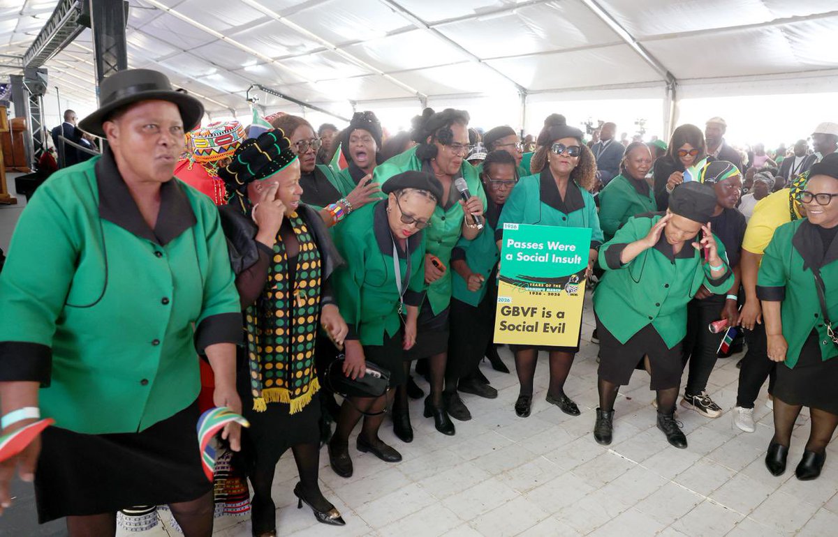 PresidencyZA's tweet photo. 70 Years of Women’s Power

President @CyrilRamaphosa calls on South Africans to honour the women of 1956 by delivering the future for which they marched during 2026 National Women’s Day Commemoration at the Union Buildings in Tshwane.

The President says the true measure of this 70th anniversary will be whether every woman and girl can grow up safe, healthy and confident in her future, with equal opportunity, equal rights and equal dignity.

#WomensDay