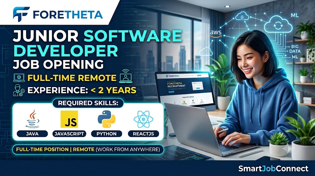 SmartJobConnect's tweet photo. 𝗙𝗼𝗿𝗲𝘁𝗵𝗲𝘁𝗮 𝗛𝗶𝗿𝗶𝗻𝗴: 𝗝𝘂𝗻𝗶𝗼𝗿 𝗦𝗼𝗳𝘁𝘄𝗮𝗿𝗲 𝗗𝗲𝘃𝗲𝗹𝗼𝗽𝗲𝗿 | 𝗥𝗲𝗺𝗼𝘁𝗲

Full-time remote opportunity for candidates with less than 2 years of experience. Skills: Java, JavaScript, Python, ReactJS, AWS, DevOps &amp; RESTful API.

https://t.co/QzPbcRf0rk https://t.co/zkRtTmBoCD