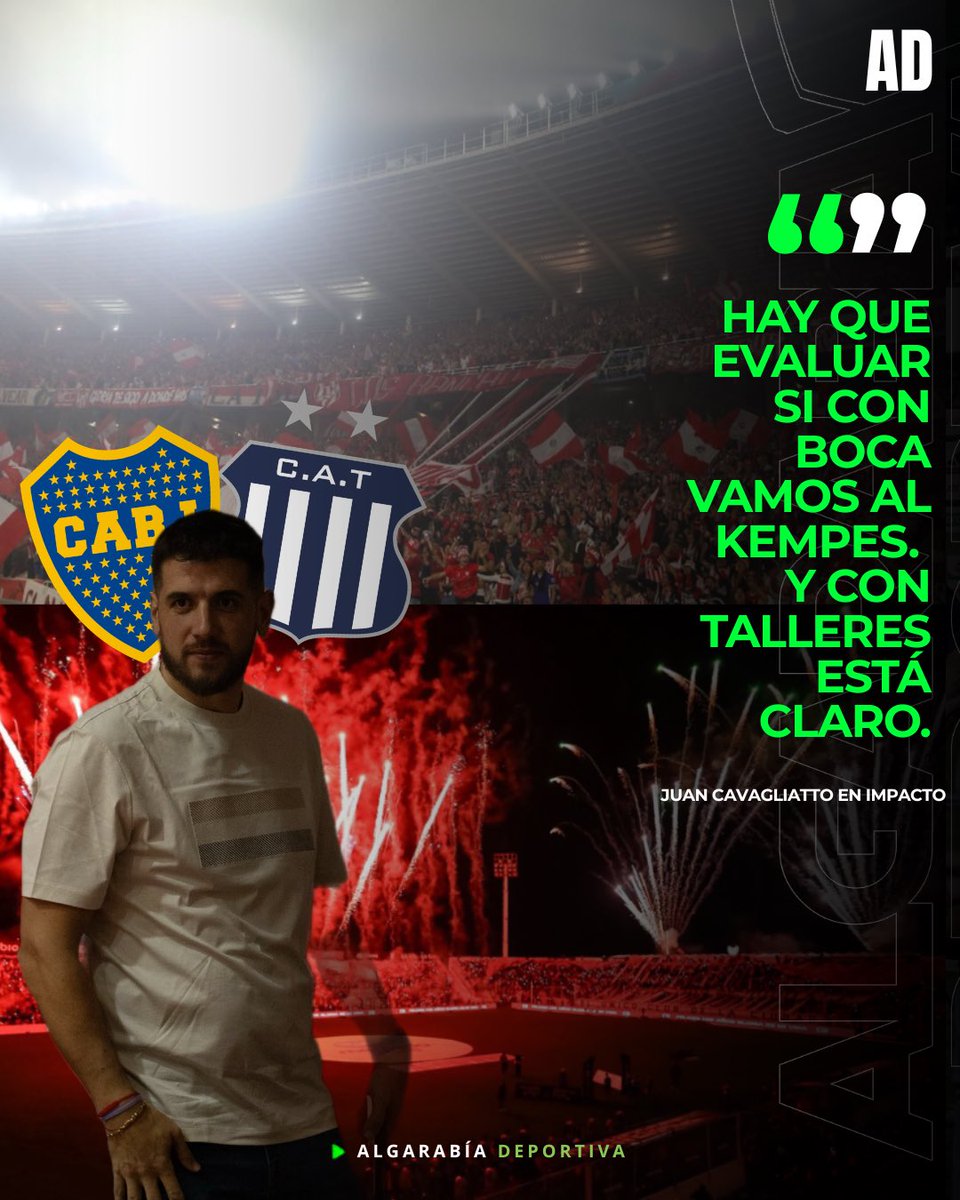 AlgarabiaD's tweet photo. 🏟️ BOCA Y TALLERES: ¿DÓNDE JUGARÁ INSTITUTO?

🎙️ Juan Cavagliatto habló sobre los escenarios para los próximos partidos de #Instituto y marcó una diferencia entre los duelos ante #Boca y #Talleres.

🗣️ “Hay que evaluar si con Boca vamos al Kempes. Y con Talleres está claro. Pido un préstamo, soy más hincha que nadie”.

👀 El presidente de La Gloria dejó entrever que la localía ante Talleres se mantendría en Alta Córdoba, mientras que todavía se analiza qué hacer frente a Boca.