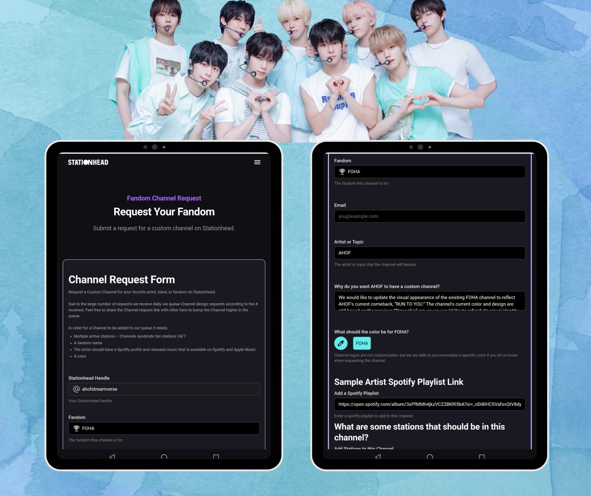 AHOFSTREAMVERSE's tweet photo. Hello, FOHAs! Now that we have entered a new era, we’d like to give our Stationhead channel a little makeover to match AHOF’s current comeback, “RUN TO YOU.” We kindly ask for your help in requesting a new color and, if possible, an updated design from Stationhead. We hope for everyone’s cooperation in giving our channel a fresh new look!

Here's the link: https://t.co/nJfqrjX1cQ