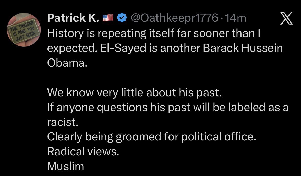 Oathkeepr1776's tweet photo. @IAPolls2022 Obama 1.0 feels the need to help Obama/El-Sayed 2.0. Ego, legacy, and the end goal of destroying America is why Barry will be campaigning for El-Sayed. https://t.co/jwz1cHvdnj