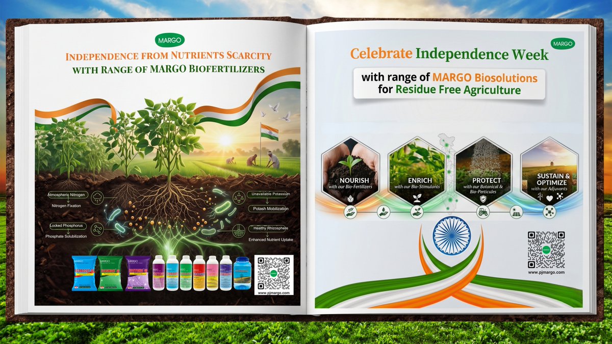 PJMARGOBIO's tweet photo. #CelebrateIndependence by freeing every crop from nutrient scarcity with #MARGOBiofertilizers. 🌱🇮🇳Harnessing beneficial microbes, MARGO supports efficient nutrient availability, healthier roots and stronger crop growth—empowering farmers
#NutrientSecurity #IndependenceDay #MARGO https://t.co/LjsUM5dwVF