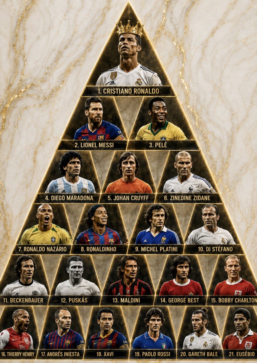 28_RMFC's tweet photo. 🚨: PYRAMID OF THE GREATEST PLAYERS OF ALL TIME….💨

THOUGHTS…💭 https://t.co/nrrhThwW0i