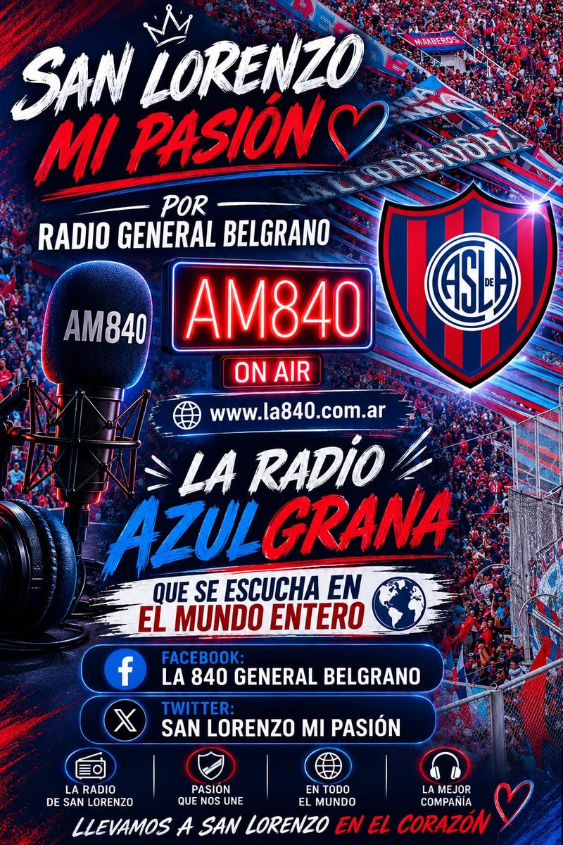 vueltaboedo1908's tweet photo. SAN LORENZO MI PASION
HOY  DE 17 A 18 HS 
por facebook 
la840generalbelgrano
Por internet
Am840generalbelgrano
@cuervoscataluna
@cuervosdemadrid
@cuervosvalencia
@cuervosmalaga
@cuervossevilla
@CuervGarcia https://t.co/dzQMQ448PH