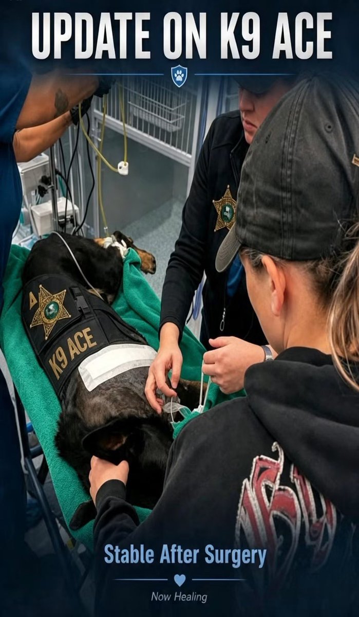 1Nicdar's tweet photo. 🐾💙 UPDATE ON K9 ACE: 

His Life Was Saved, But His Service Will Now Come to an End. 

K9 Ace has survived one of the hardest moments of his 6 year career with the Polk County Sheriff's Office.

After being critically injured in the line of duty on August 6, Ace underwent surgery the following day. 

The operation went well, but sadly, the damage to his front left leg was too severe to repair, and veterinarians had to amputate it. 

He is now reported to be in stable condition. ❤️‍🩹 🐕‍🦺

But Ace did not face this fight alone.

From the deputies who rushed him to emergency care, to the veterinary teams who stabilized him, to the TGH Aeromed crew that transported him by helicopter for specialized treatment, an incredible chain of people came together to give this brave K9 every possible chance. 🚁 💙

And through it all, one person has remained right where Ace would expect her to be:

His partner, Deputy Natalie Oestreich. 🥹 🐾

The bond between a K9 and handler is built through years of training, trust, long shifts, and working side by side. 

Deputy Oestreich has remained with Ace throughout his treatment.

Ace has served Polk County since March 2020. 

Because of his injuries, his working career will now end, but he will continue living with Deputy Oestreich as part of her family. ❤️ 🏡

His uniformed service may be ending, but his next mission is just beginning:

Rest, Heal, Adapt. 

And enjoy the retirement you earned.

Sending strength to K9 Ace, his handler, and everyone helping this brave boy recover.

Credit: K9s United 📷