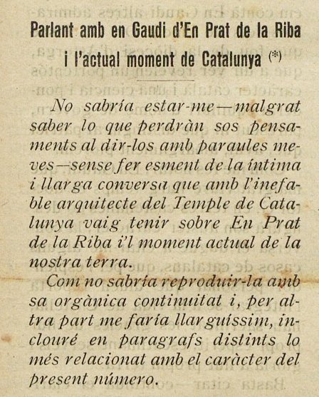 efemarq's tweet photo. Sovint es diu, sobretot per part de l'espanyolam mentider, que Gaudí no tenia opinió política. És fals: #taldiacomavui de 1917, en ocasió de la mort de Prat de la Riba, Gaudí concedí una de les poques entrevistes que coneixem d'ell i despatxà als espanyols sense pietat. Fil 🔥 https://t.co/TrGUS51LGq