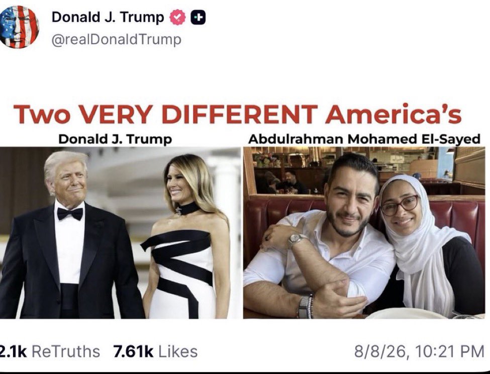 docshayji's tweet photo. ❌❌تسود حالة هلع وصدمة في الأوساط السياسية 
ما بال ترامب يهزأ بعبدالرحمن السيد ويقسم أمريكتنا ضد  أمريكيتهم!! ما يُقسّم #أمريكا ولا يوحدها !!
وإذا تجاوزنا خطأ قواعد اللغة الإنكليزية  التي وقع بها #ترامب  "Two Very Different America’s”
والصحيح 
"Two Different Americas”
 فإن مغزى صورة ترامب معيب وجارح ومستفز بوضع  صورة "عبدالرحمن محمد السيد" بالكامل وزوجته د. سارة  جوكاكو  طبيبة نفسية مسلمة محجبة من أصول هندية ويقارنه بصورته مع زوجته ملينيا عارضة الأزياء السلوفينية المتجنسة التي تصغره ب24 سنة!
ويكتب في منشوره "أمريكيتان مختلفتان"!! 
Two Different America’s
في حرب ثقافية عنصرية مقيتة 

بعدما انتزع بانتخابات كسر عظم  الفوز…برغم الحملات المعادية وانفاق اللوبيات ومؤسسة حزبه الديمقراطي-وحزب ترامب الجمهوري-ترشيح حزبه بانتخابات تمهيدية الأكثر كلفة 
 وانفاق 70 مليون دولار لهزيمته وهزيمة فكره وطرحه المستقل ودعم مرشحة ايباك واللوبيات وبرغم ذلك  خسرت وخسر خططهم  ومشروعهم!!
فلجأوا للشيطنة  والتجريح واستخدام فزاعة الدين والتطرف لتنفير الناخبين من انتخابه وشيطنة الإسلام !!
❌❌ومع ذلك سيُهزمون لأن طرح عبدالرحمن السيد يجمع ويلامس مطالب الناخبين وليس الشركات ولوبيات  المال 
 ويثبت أن قوة الجماهير أقوى من قوة المال السياسي !!
The Power of our Many is greater than their Money” 
@AbdulElSayed