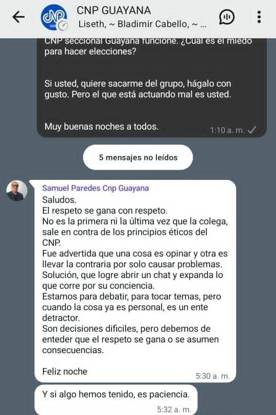 LaTuristaKAM's tweet photo. ⚠️ Ayer #8Ago se produjo mi exclusión del canal gremial institucional del CNP Guayana en WhatsApp aparentemente motivada por el ejercicio de mi derecho al disenso y por expresar mi opinión sobre asuntos de interés gremial, sin que se haya identificado una infracción normativa https://t.co/6QptzYpniw