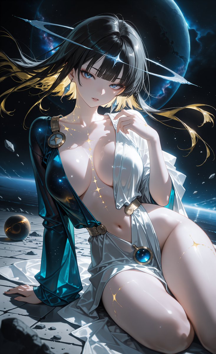 MysticAICaster's tweet photo. Jacket open.
Starlight tracing every curve.
The void has never looked so inviting.

外套が開いている。
星明かりが、すべての曲線をなぞる。
虚空が、これほど誘うものになったことはない。

#Cosmic #Starry #BlueEyes #Fantasy https://t.co/tdoLudZLfB
