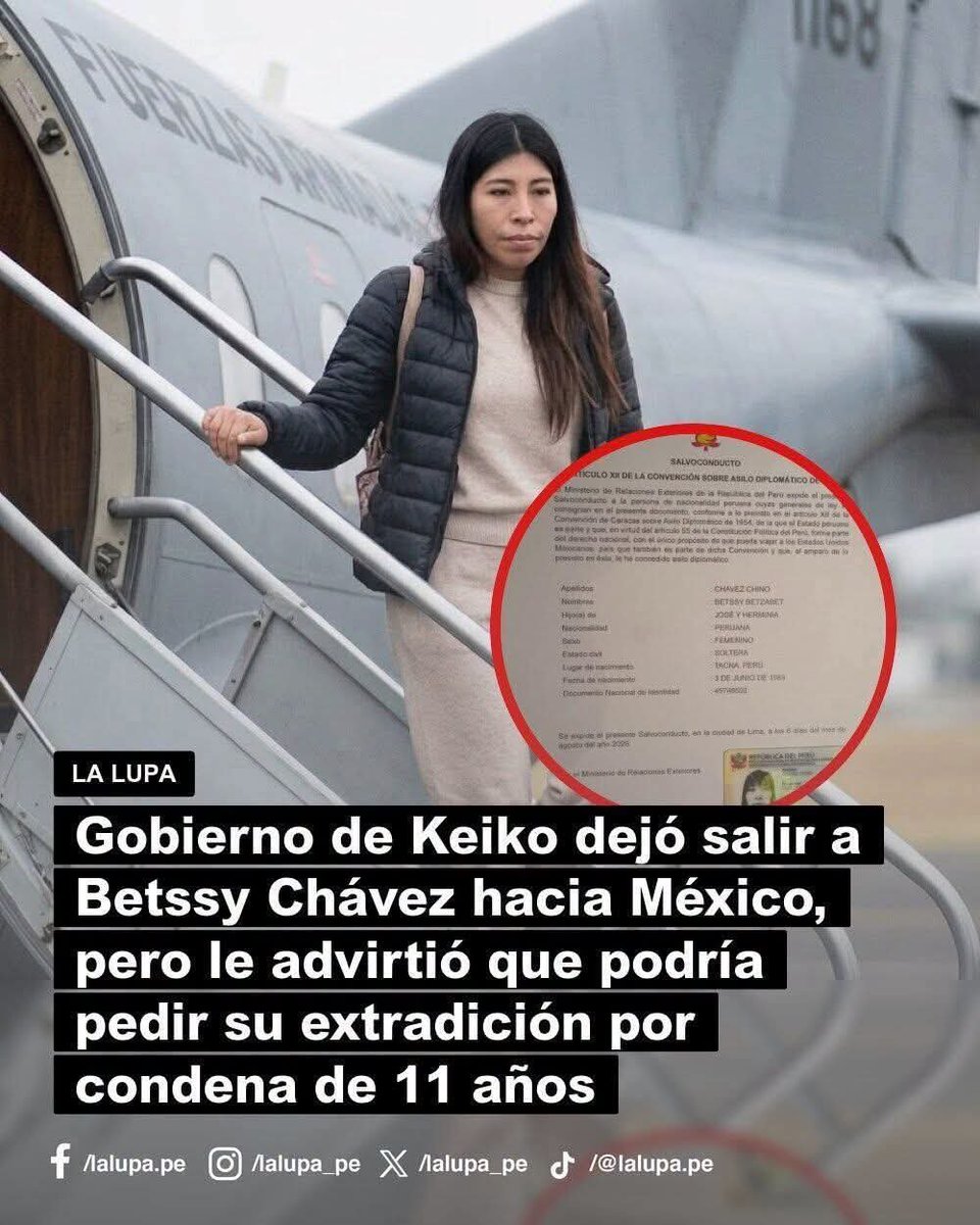 susana_bozzo's tweet photo. Voló la GALLINA cobarde.
El otorgamiento del salvoconducto puede ser discutible, pero lo importante es que ello no signifique impunidad. Si existen procesos y una condena firme que así lo permitan, el Estado debe hacer valer los mecanismos legales, incluida una eventual solicitud de extradición. La democracia también se fortalece respetando el derecho y la justicia.👇