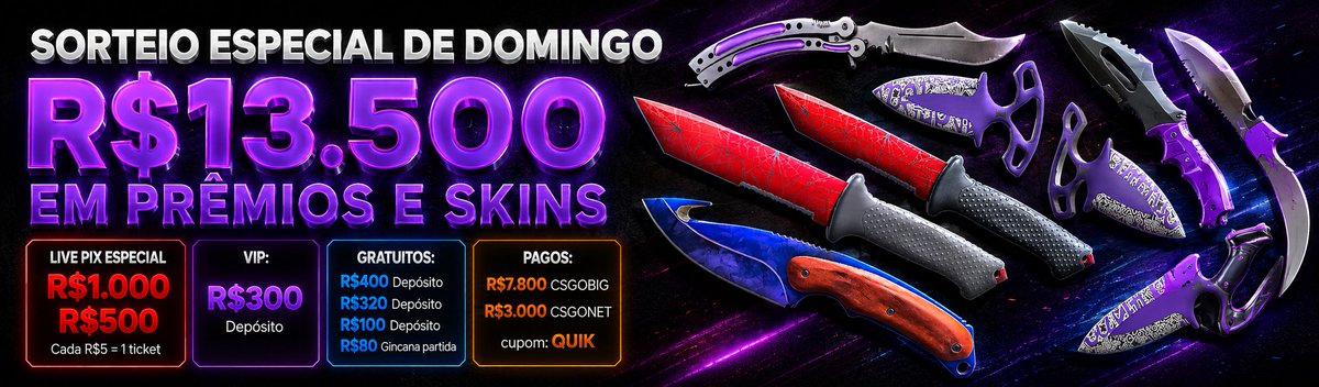 ricardoquik's tweet photo. MEGA LIVE DE DOMINGO💰
Valor: R$10.800 em skins
+ R$2.700 em premiações para o chat✔️

LINK para participar: 
https://t.co/91baxlkoRB https://t.co/IfRJfGl8e0