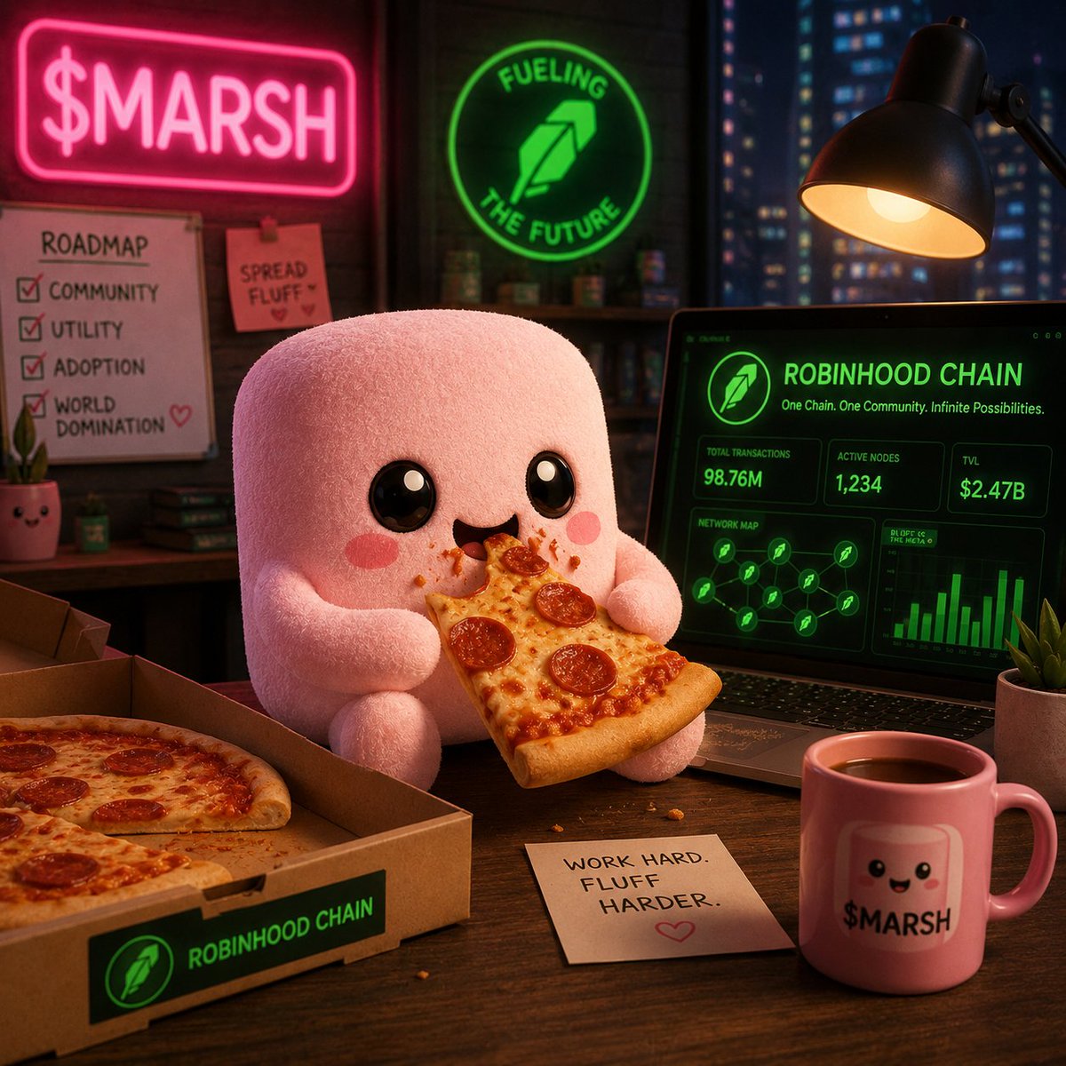 marshmallow_rbh's tweet photo. Work hard. Fluff harder. 🍕🩷

Fueling the future one slice at a time. 🚀

Community. Utility. Adoption.
And maybe… a little extra pepperoni. 😭
The roadmap is simple:
 Spread fluff → Build community → Take over.

$MARSH 💚🍡 https://t.co/dNDCV8KyZM