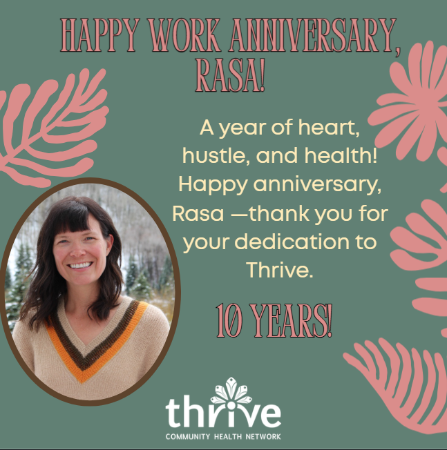 ThriveTelluride's tweet photo. Rasa, thank you for your ten years with us! Happy work anniversary! Thrive is so grateful to have you on our team! #10years #thrive https://t.co/wZGVBfuyuQ