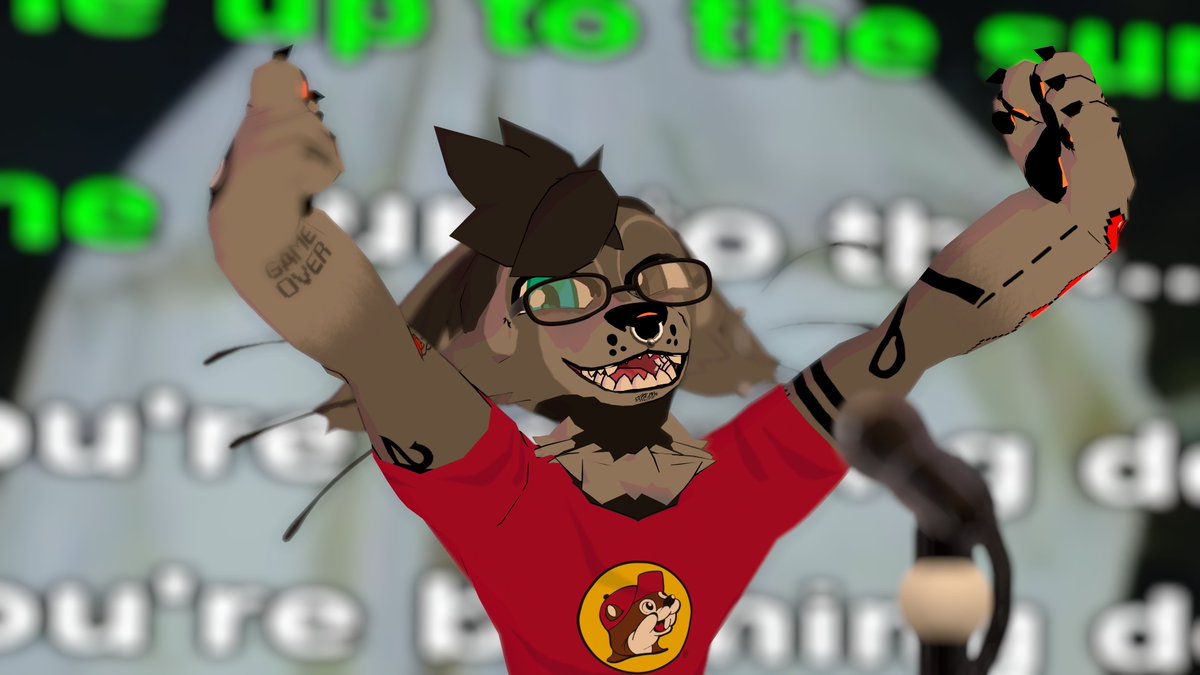 TwoZeroNik's tweet photo. Wow, what a fun night last night was on #VRChat 
Thanks to my buddy GEEKILL for this awesome photo he took of me while doing Karaoke. 
#furry #furryfandom https://t.co/rgLc4mf9iD