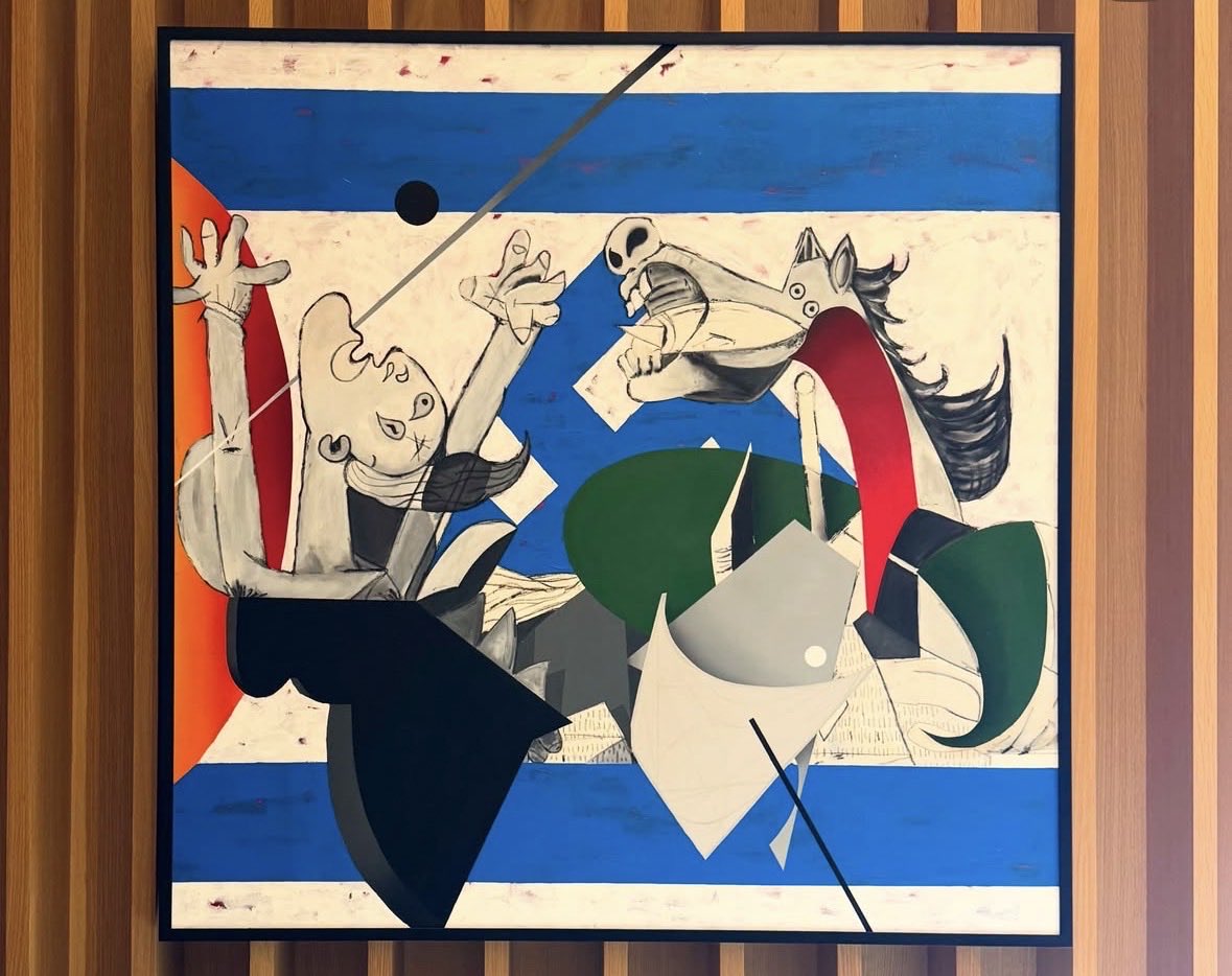 MrHure's tweet photo. GUERNICA = GAZZE
Guernica dün bir çığlıktı. Gazze bugün o çığlığın kendisi. Eğer Guernica evrensel vicdanın simgesiyse, Gazze karşısında o vicdan neden susuyor?
Gazze için yaptığım 150x150cm tablo. 
Fatih Merkez kütüphanesinde görülebilir. https://t.co/abSrwv3L9B