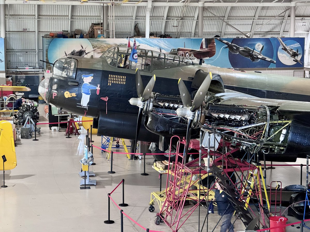 DavidartHills's tweet photo. The Avro Lancaster at @CWHM is in the midst of its scheduled, mid-summer ‘25 hour’ inspection.
Just like for current airplanes the engineering crew is taking a look under the cowlings. https://t.co/LFmjiINCq2
