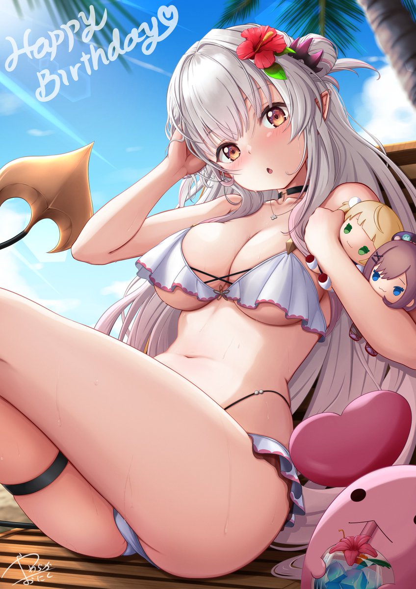 yawaraka_oniku_'s tweet photo. パトラちゃん様HappyBirthday！！
せっかくだからとっても健全な水着パトラちゃん様を描いたぜッ！
お誕生日3DLIVEのゲスト様お二人のぬいを添えて

お誕生日LIVE楽しみねー！♪

 #パトラのアトリエ #周防パトラ生誕祭 https://t.co/YiFWfFBzoJ