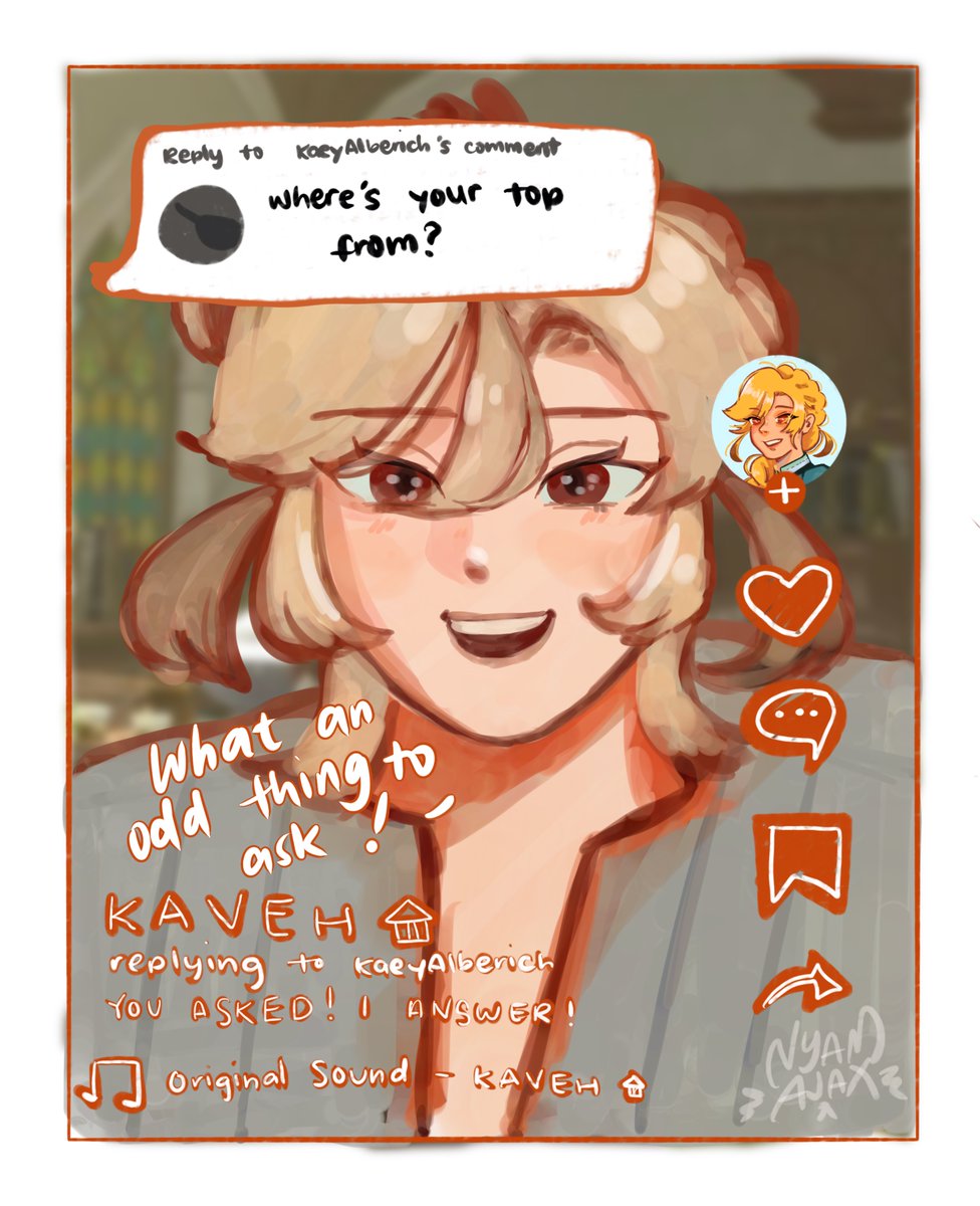 nyamajax's tweet photo. #haikaveh modern au where kaveh is a content creator   and he gets a completely normal question https://t.co/S5wO6tySfN