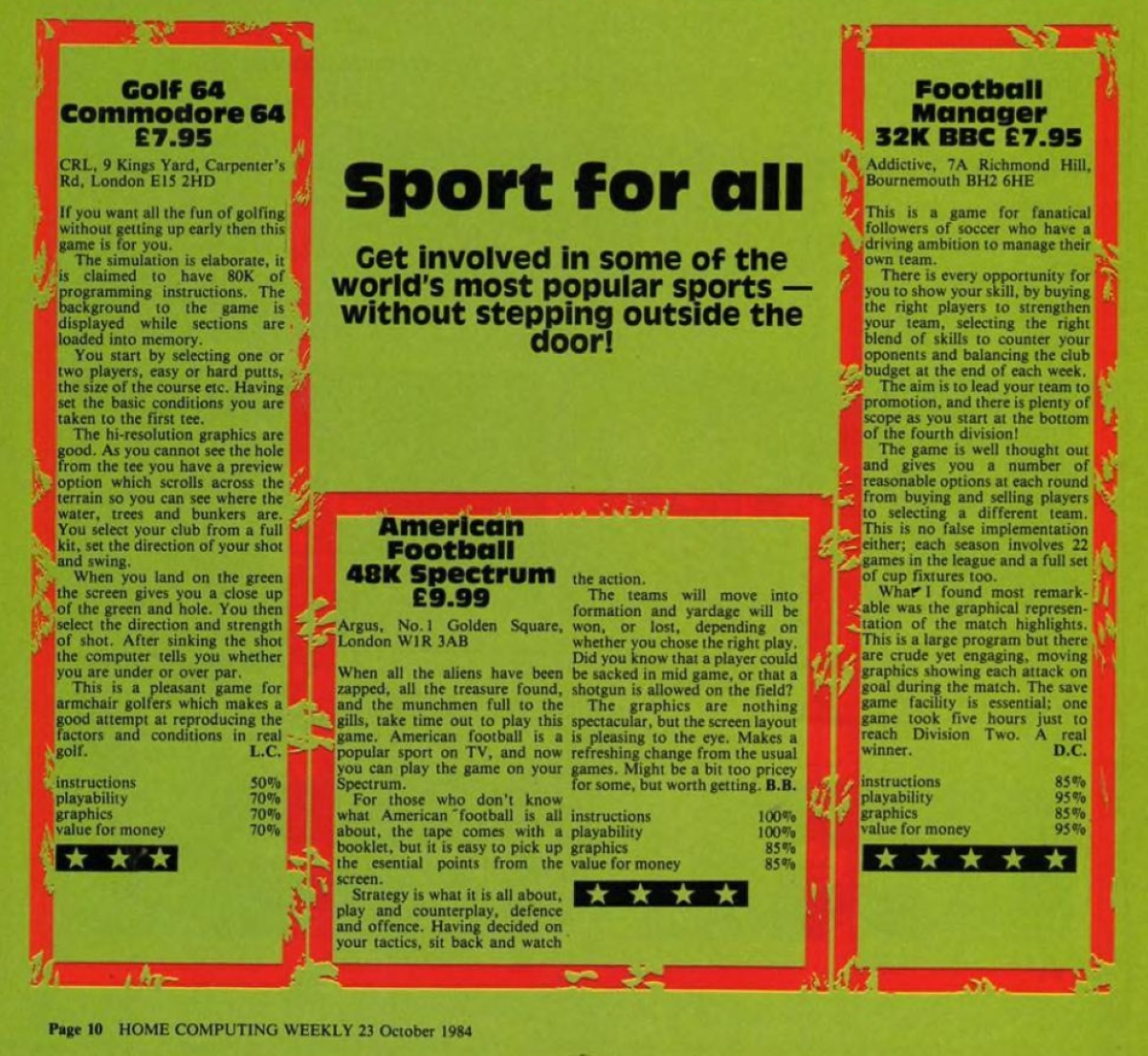 KevinToms's tweet photo. A section of "Home Computer Weekly" from 1984, with a 5β review of Football Manager for the BBC Micro!
#KevinToms #FootballManager #HomeComputerWeekly #BBCMicro #RetroComputers #HomeComputers #Microcomputers #80sComputers #PersonalComputer #RetroPC #UKComputers #UKRetro https://t.co/rVsaHQRcwF