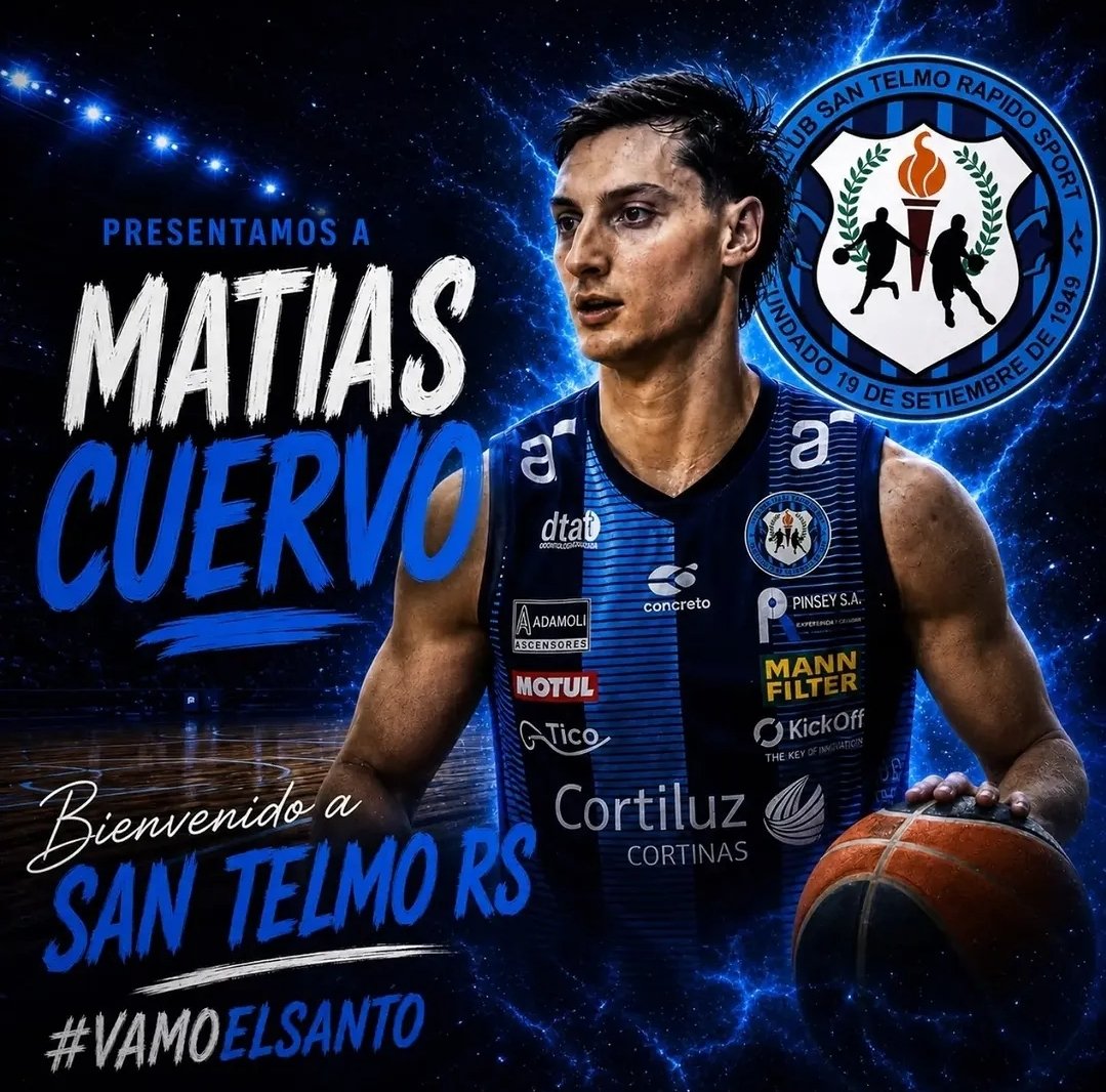 Soyelnahuu's tweet photo. 🏀🇺🇾 Dta 2026 - temporada regular

CAYO LA PRIMERA

San Telmo hizo oficial la incorporación de Matias Cuervo. Como nuevo jugador de San Telmo, para jugar la temporada 2026 de la Dta.

Esta es la primera incorporación del celeste, para la jugar la 3era categoría del bas.uruguayo. https://t.co/JYFdDVlKdV