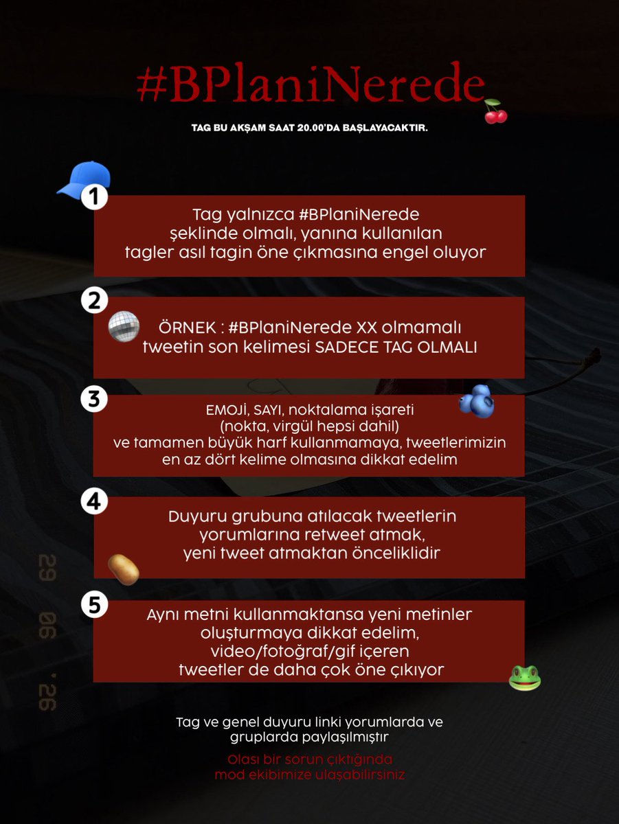 planb6news's tweet photo. Merhabalarr yine biz 🤭

Bugün saat 20.00’da #/BPlaniNerede tag etkinliğimiz var. Hepinizin katılımları çok kıymetli❤️ Tage katılım sağlarken tag kurallarına dikkat etmeyi ayrıca unutmayınız

Duyuru grubuna girmek isteyenler aşağıdaki linkten istek atabilirlerr https://t.co/F89NY6kHiD