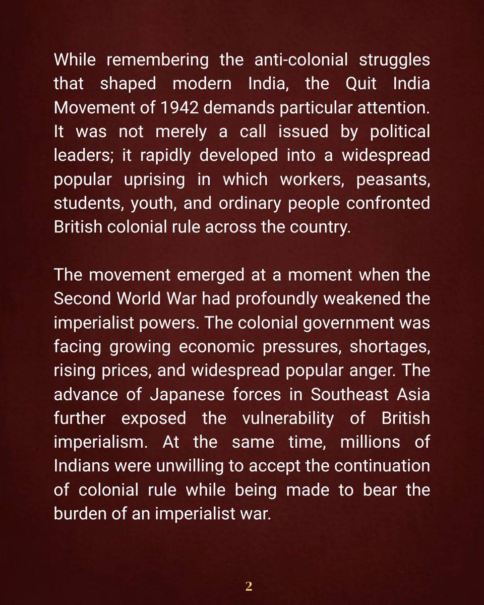 disha_telangana's tweet photo. Remembering the legacy of Quit India Movement: When a People's Uprising Shook the Foundations of British Rule
#InquilabZindabad #HistoryMatters #RememberTheStruggle #NeverForget #YouthForChange #StudentsForChange #PeoplesMovement #Revolution https://t.co/1et5MMioYq