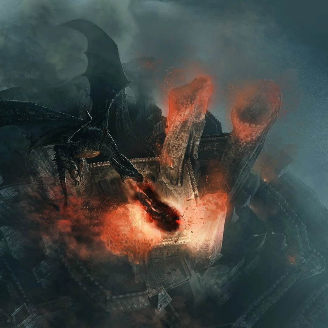 Masclarowater's tweet photo. Según Ryan Condal, Aegon el Conquistador nunca prendió fuego a Harrenhal, fue Harren el Negro el que se dejó la llave del gas abierta. https://t.co/XYlle7x5C0