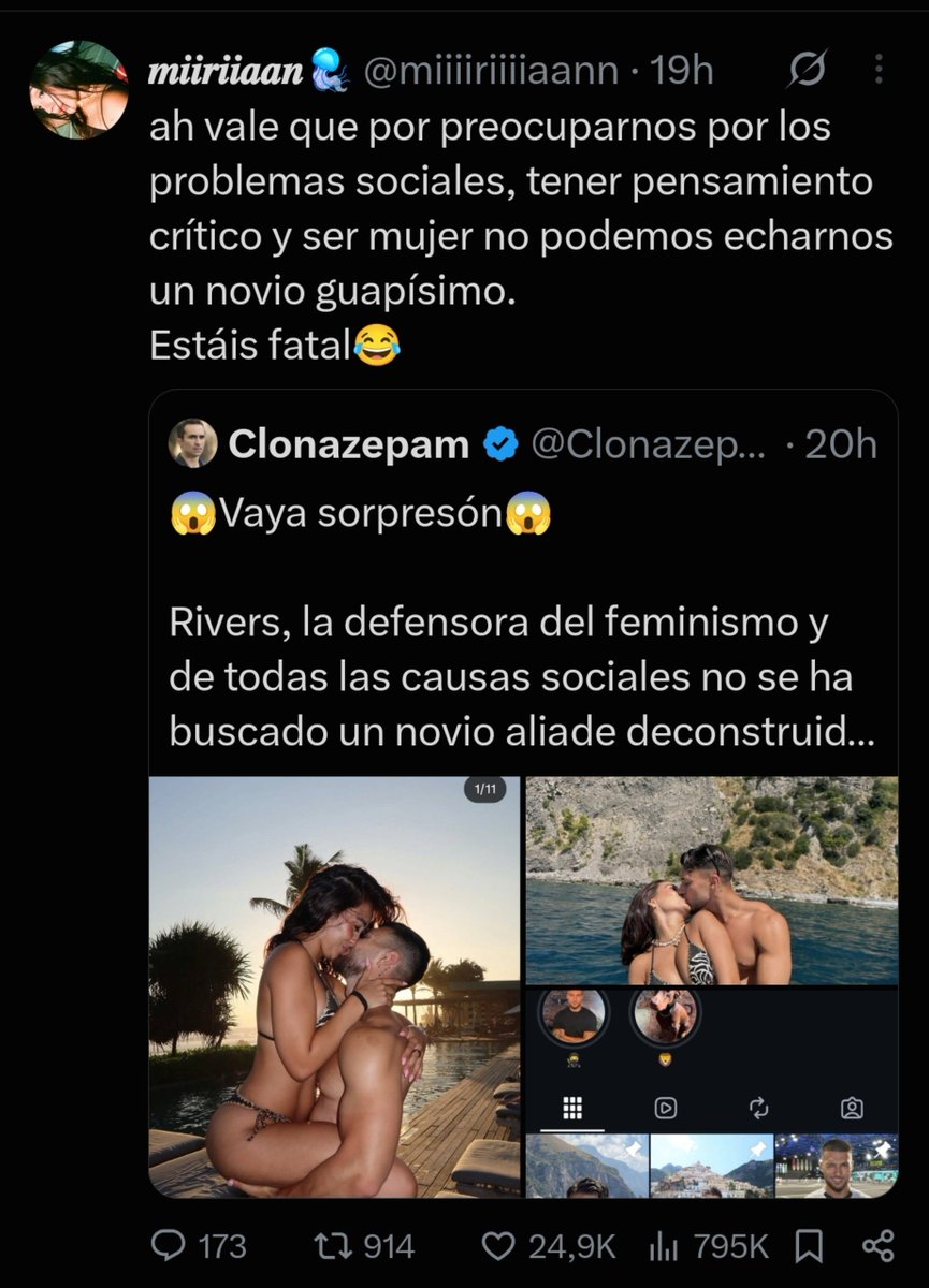 Clonazepamers's tweet photo. La hipocresía hembril😂

Años dando la brasa con que si no te gusta la feminista de cuerpo no normativo con el sobaco teñido de lila es que ✨El porno te ha roto la cabeza✨ y 🌟Estándares irreales🌟

Pero luego ellas se van con uno mazao de revista y es "porque tienen derecho"😭 https://t.co/DOLk9c3WH8