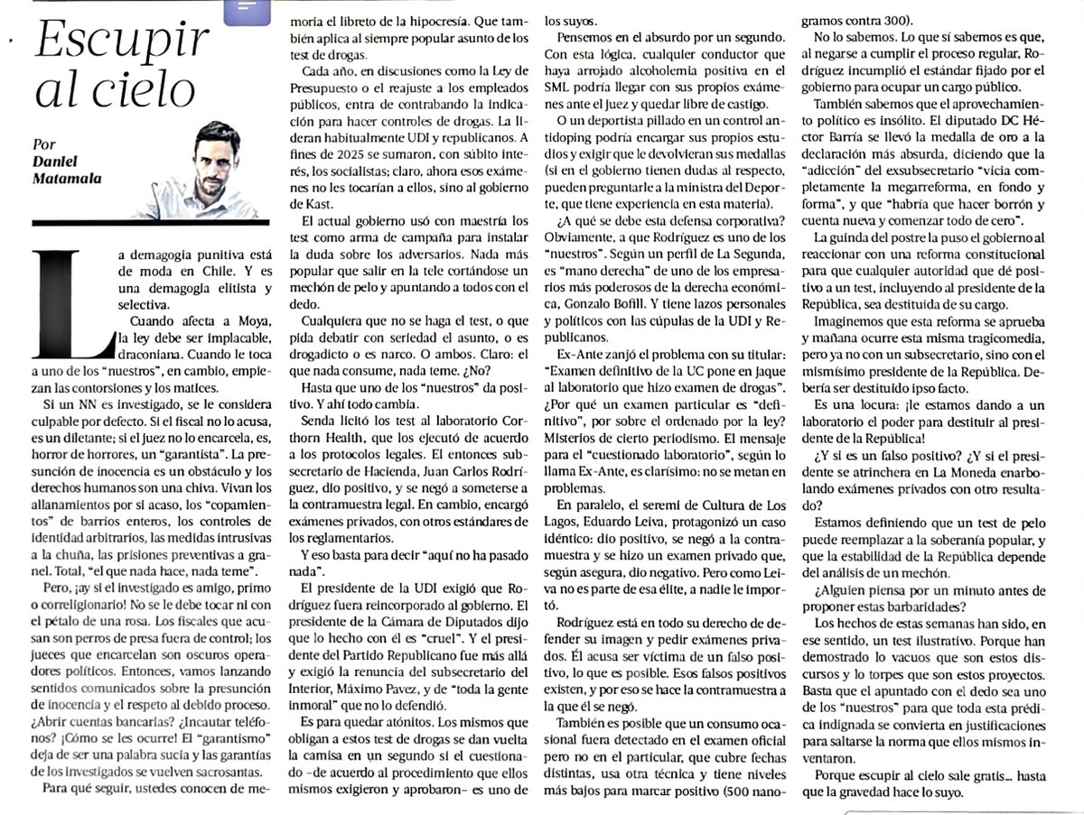 cleporati's tweet photo. La defensa corporativa q ha hecho la derecha y medios de comunicación afines como @T13 y @exantecl con notas* difundiendo la falta de experiencia del jefe de Laboratorio Corthon Health, para así sembrar la duda sobre el test de drogas al ex subsecretario Juan Carlos Rodriguez, es impresentable; deja en claro la demagogia elitista punitiva q existe en Chile.

*https://t.co/wYSNB0u22L
