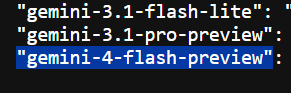 choblin29's tweet photo. 🚨 EXCLUSIVE NEWS: Google accidentally left a reference to Gemini 4 Flash in its public SDK.

The current Gemini tokenizer code explicitly contains gemini-4-flash-preview, mapped to Google’s new Gemma 4 tokenizer family.

This strongly suggests Gemini 4 Flash Preview exists internally and is already being prepared or supported in Google’s tooling.

What remains unclear is whether Google will ultimately release it as Gemini 3.7 Flash or Gemini 4 Flash.