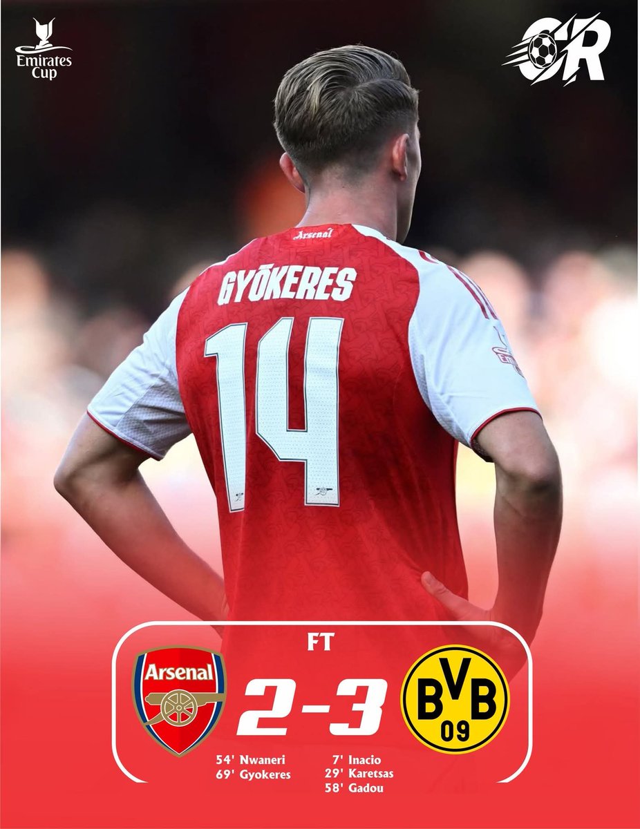 CarolRadull's tweet photo. FT. Arsenal 2-3 Borussia Dortmund 

No need to show all our cards before the league starts. 😉 

#EmiratesCup https://t.co/bcbzD7kYNN