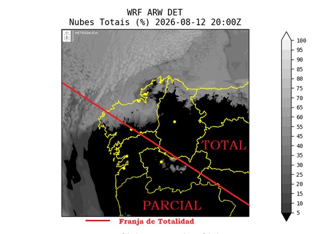 J_Ramos_Garcia's tweet photo. La previsión de nubes para la costa Norte de #Galicia donde el #EclipsetotaldeSol sería visible, comienza ya a ser bastante clara
Modelo #WRF de Alta Resolución de @MeteoGalicia https://t.co/tSleuBy4B6