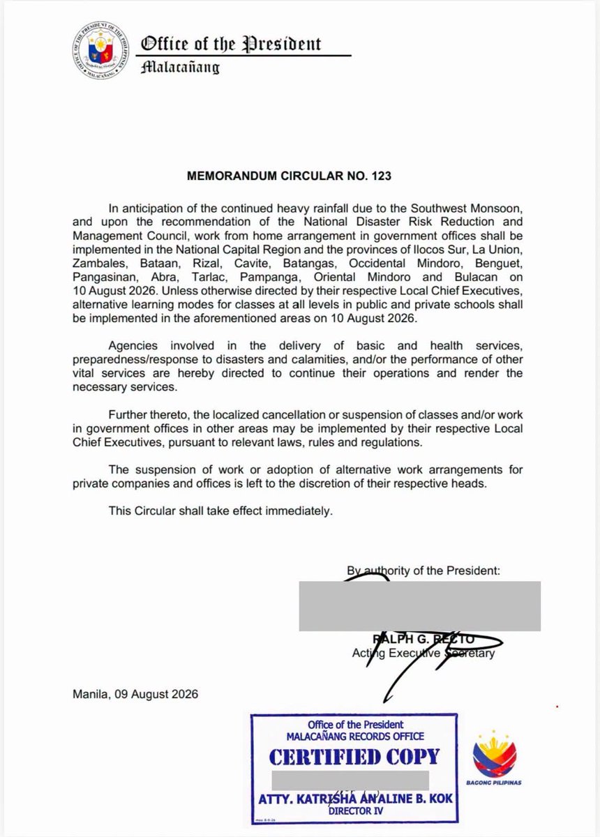 FrontpagePHNews's tweet photo. JUST IN: Government offices in NCR and 15 provinces will shift to WFH on Aug. 10, while schools will implement alternative learning modes, unless local chief executives direct otherwise, according to the PCO. Essential government services will continue operations. https://t.co/PJtaBDqfyc