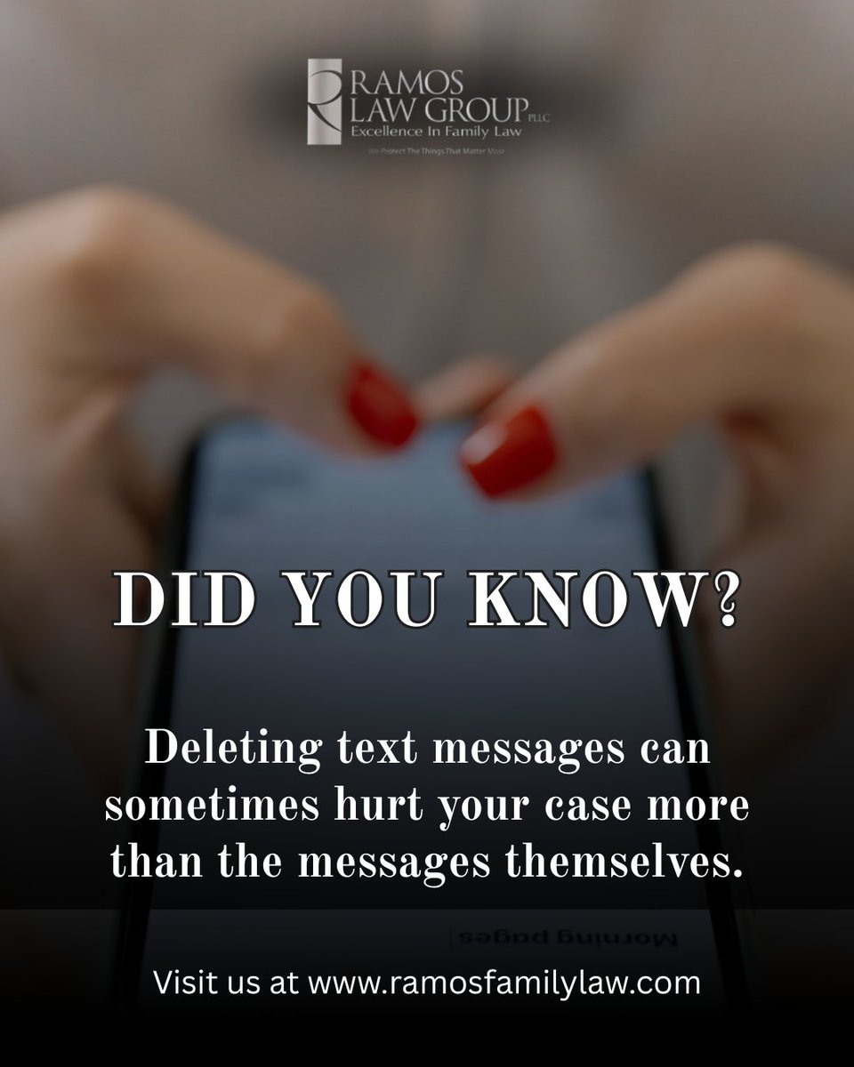 RamosFamilyLaw's tweet photo. Think before you hit delete. In family law cases, deleted text messages can sometimes create more problems than the messages themselves. When in doubt, preserve the evidence and speak with an attorney before making changes.
#familylaw #divorce #childcustody #textmessages #evidence #texasfamilylaw #legaltips #ramoslawgroup