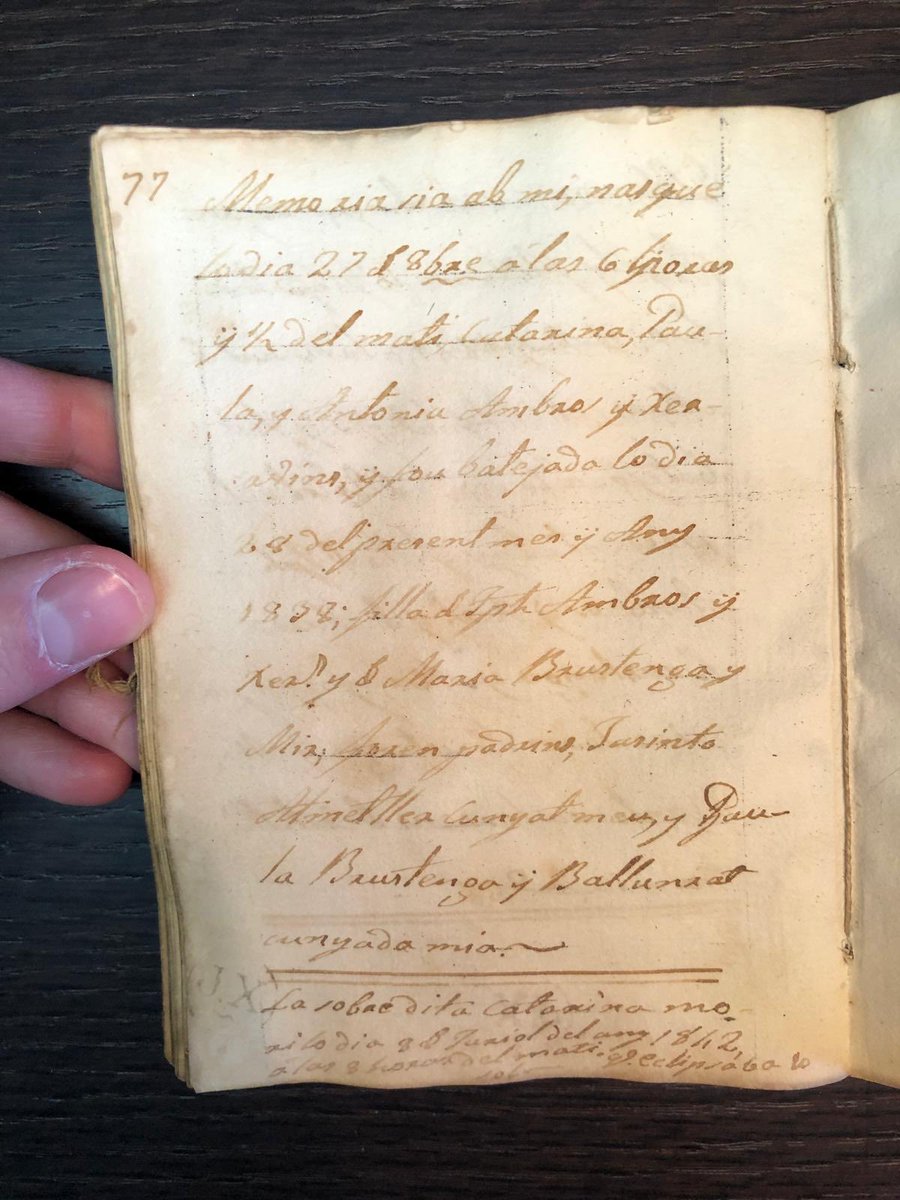 eescofet's tweet photo. Amb tanta notícia de l’eclipsi he recordat que al llibre de naixements de la família consta una mort del 1842, quan hi va haver un eclipsi solar total. A baix de tot diu: “La sobredita Catarina morí lo dia 8 de Juriol de 1842 a las 8 horas del matí que eclipsaba lo sol” https://t.co/snk3C2BfXD