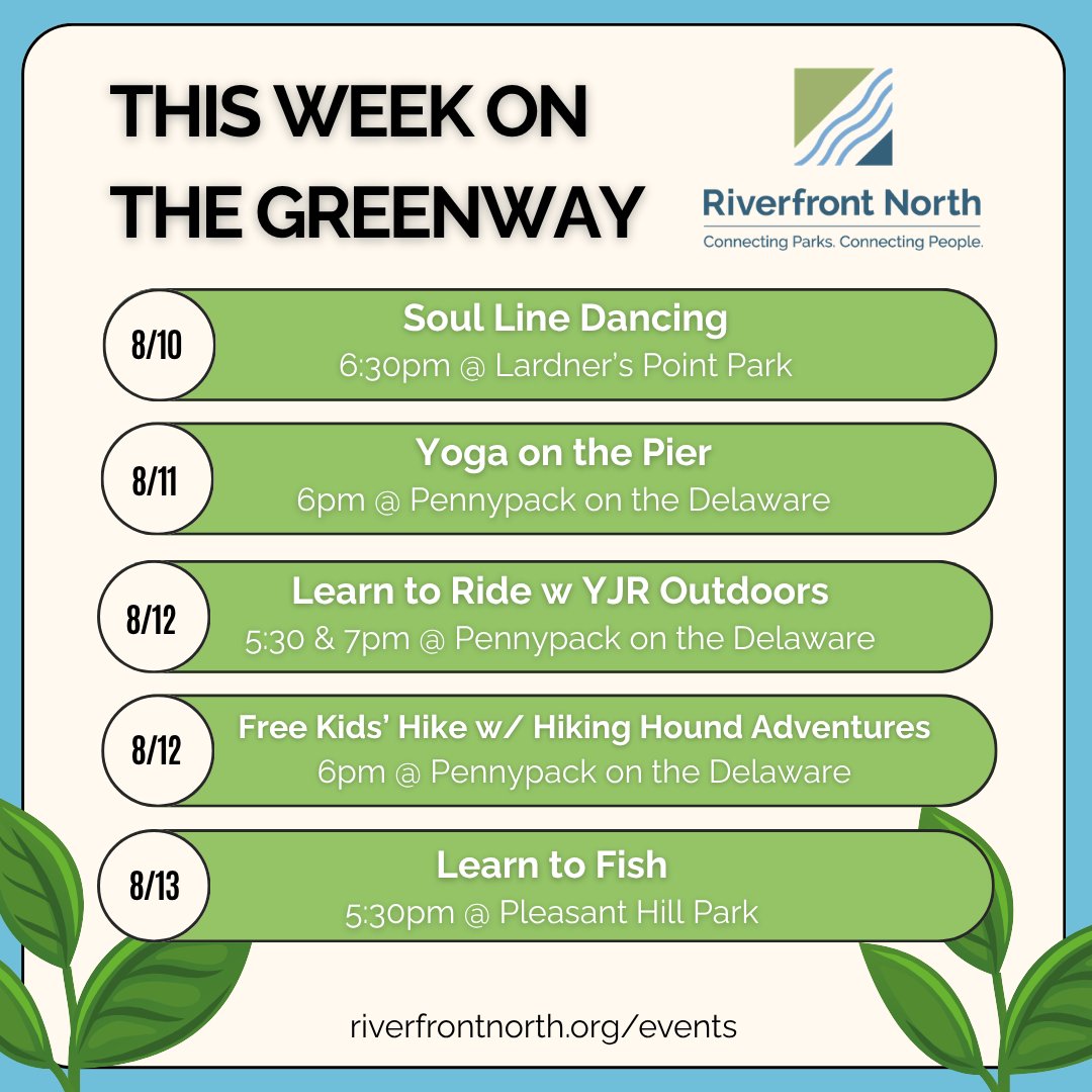 RiverfrontNorth's tweet photo. Whether you're looking to join in on a free outdoor program or volunteer with us along the river, here's your lineup for the week! 

Please register at https://t.co/jBiKtNx38s! https://t.co/qGPHASH3la
