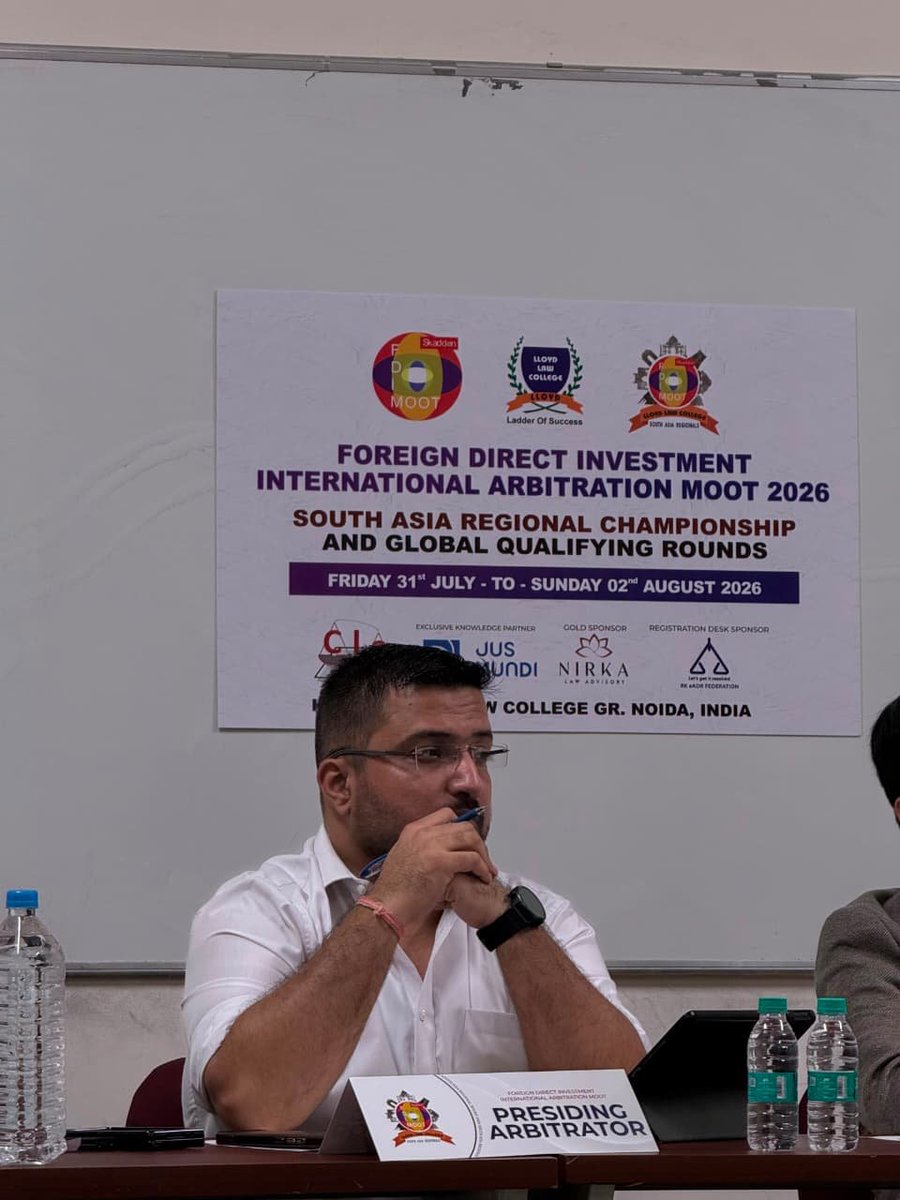 harshitchopra's tweet photo. Honoured to serve as Principal Arbitrator at the FDI International Arbitration Moot 2026 – South Asia Regional Championship &amp; Global Qualifying Rounds, organised by Lloyd Law College, Greater Noida.

@LloydCollege @contacthca https://t.co/zfXV2zvh7r
